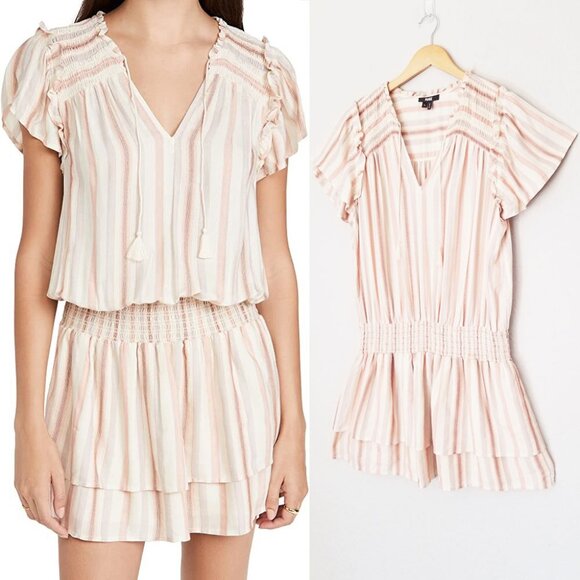 Paige Cristina Ruffle Smocked Tiered Minidress XL Ecru Neutral Boho Beach $199 - Picture 4 of 16